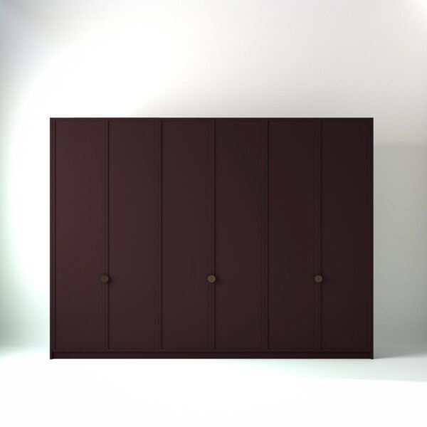 3 metre wine coloured freestanding wardrobe by On-Trend Wardrobes, with modern shaker door design in a white studio setting