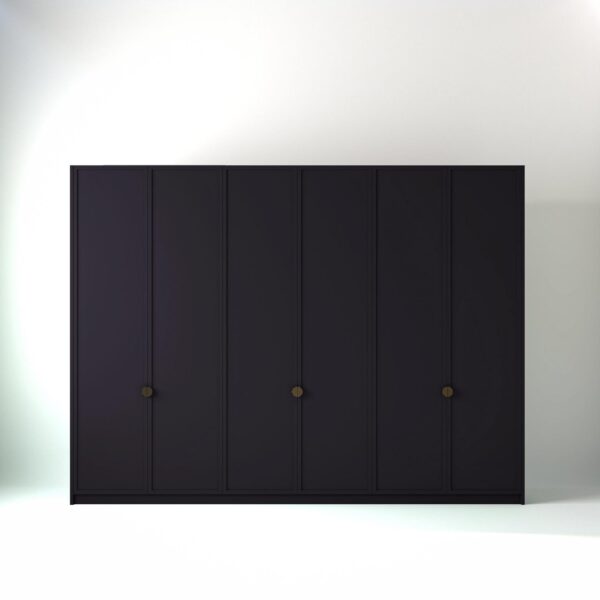 3 metre plum coloured freestanding wardrobe by On-Trend Wardrobes, with modern shaker door design in a white studio setting