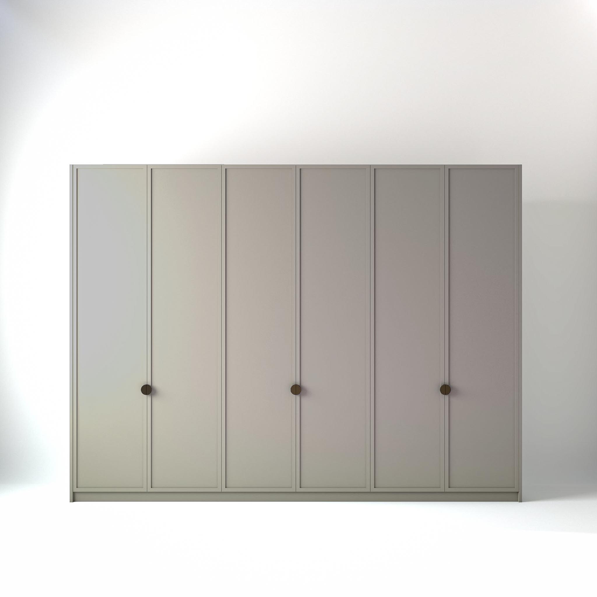 3 metre grey coloured freestanding wardrobe by On-Trend Wardrobes, with modern shaker door design in a white studio setting