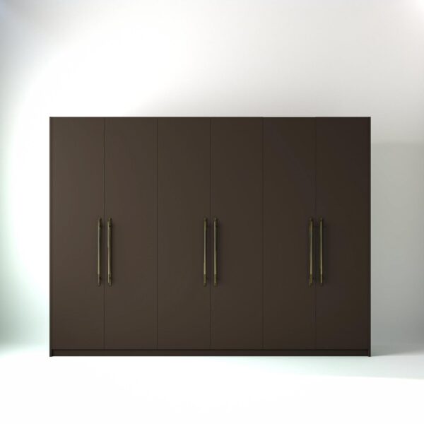 3 metre clay coloured freestanding wardrobe by On-Trend Wardrobes, with flat panel door design in a white studio setting