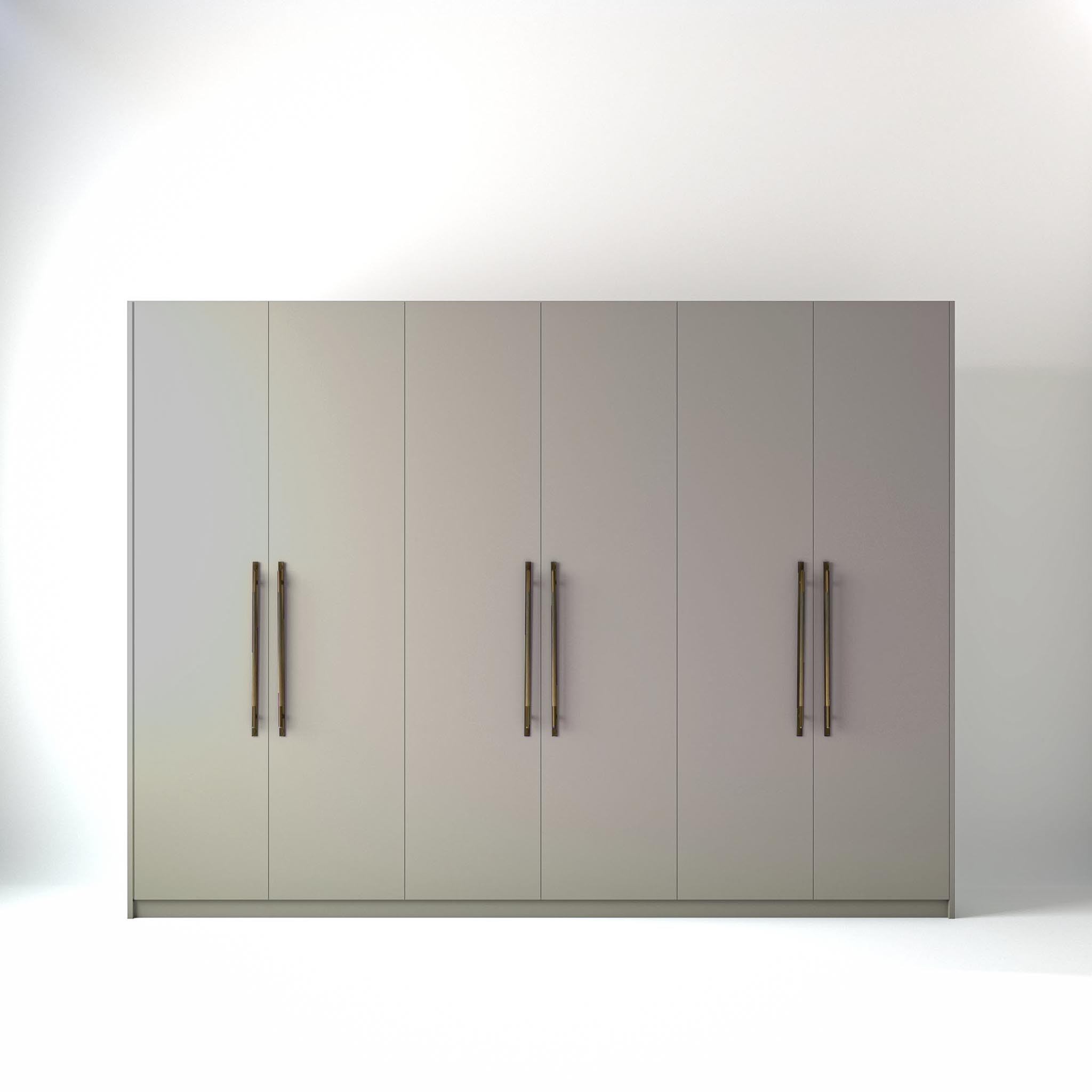 3 metre grey coloured freestanding wardrobe by On-Trend Wardrobes, with flat panel door design in a white studio setting