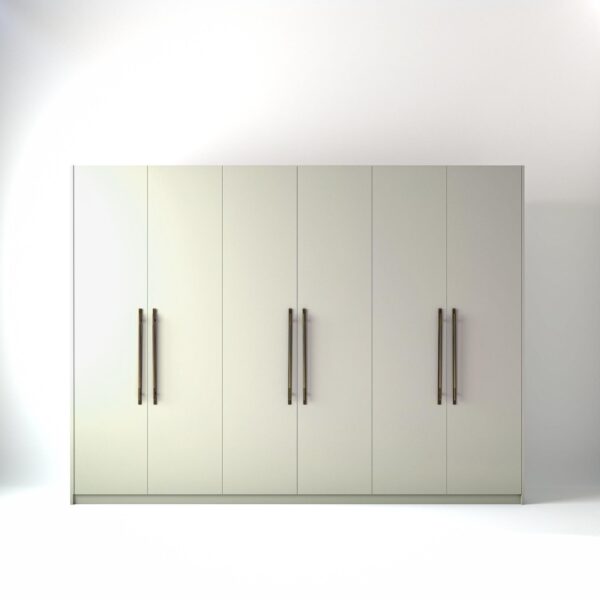 3 metre off-white coloured freestanding wardrobe by On-Trend Wardrobes, with flat panel door design in a white studio setting