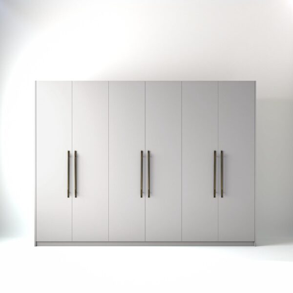 3 metre white coloured freestanding wardrobe by On-Trend Wardrobes, with flat panel door design in a white studio setting