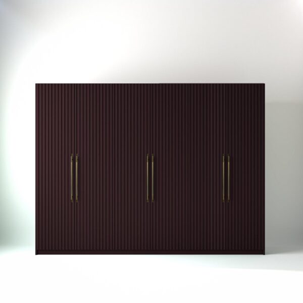 3 metre wine coloured freestanding wardrobe by On-Trend Wardrobes, with ribbed door design in a white studio setting