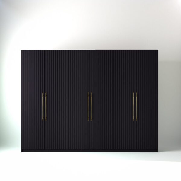 3 metre plum coloured freestanding wardrobe by On-Trend Wardrobes, with ribbed door design in a white studio setting