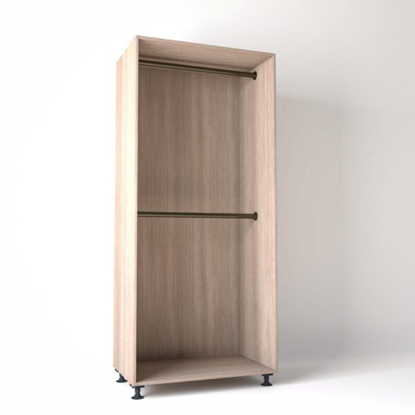 Freestanding open Wardrobe Unit on adjustable feet by On-Trend Wardrobes in light Oak carcass Finish, 2 x hanging rails in a white studio setting