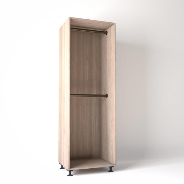 75cm wide Freestanding Light Oak wardrobe unit on adjustable feet with no doors and 2 bronze hanging rails, in a white studio backdrop