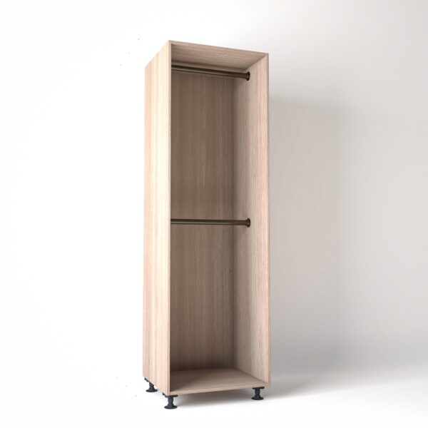 70cm wide Freestanding Light Oak wardrobe unit on adjustable feet with no doors and 2 bronze hanging rails, in a white studio backdrop