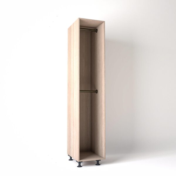 45cm wide Freestanding Light Oak wardrobe unit on adjustable feet with no doors and 2 bronze hanging rails, in a white studio backdrop