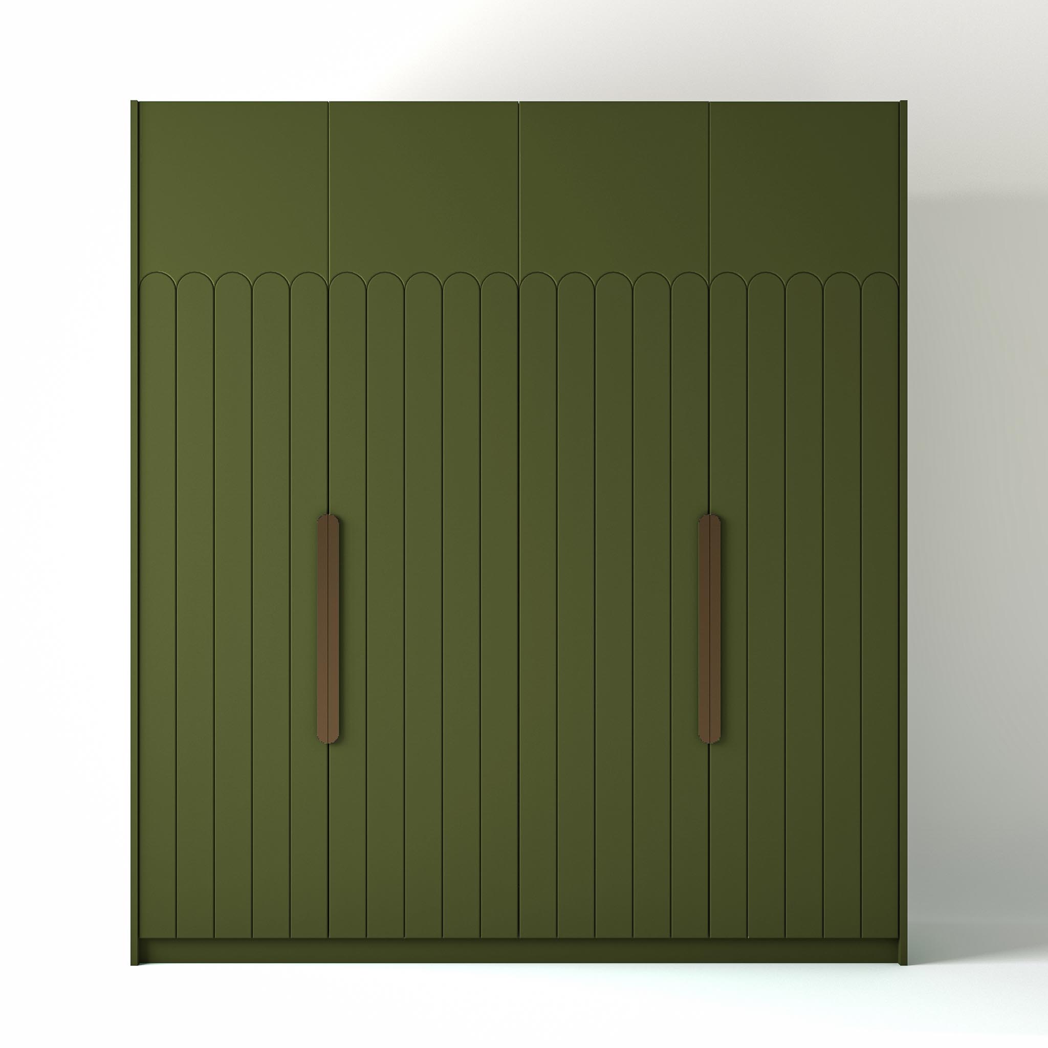 Ontrend 2m_0022_Deco Geo Tall Olive Painted Freestanding wardrobe on a white studio background